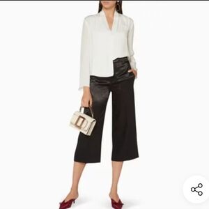 VINCE black Metallic Wide Leg Pants Cropped Size 6 Party